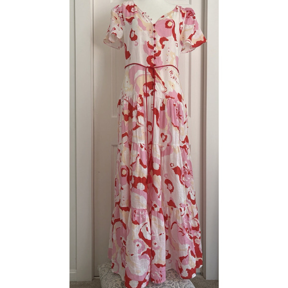 ELLIATT Small Gisli Linen Maxi Dress Tiered Floral Print Flutter Sleeve Feminine - Picture 8 of 16